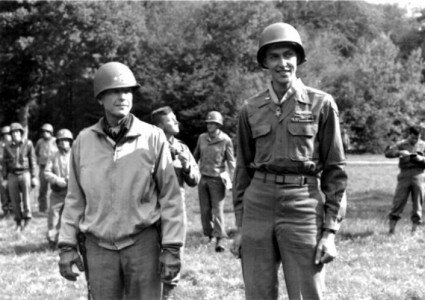 <i>Lieutenant General Alexander Patch (left) presents Van Barfoot with the Medal of Honor in the field.</i>