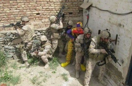 Soldiers clowning around